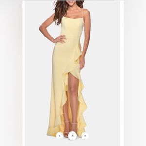 La Femme Flutter slit trumpet gown NWOT